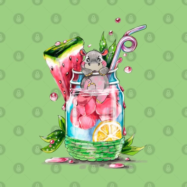 Cute Hippo and Fruit Cocktail by KimLeex