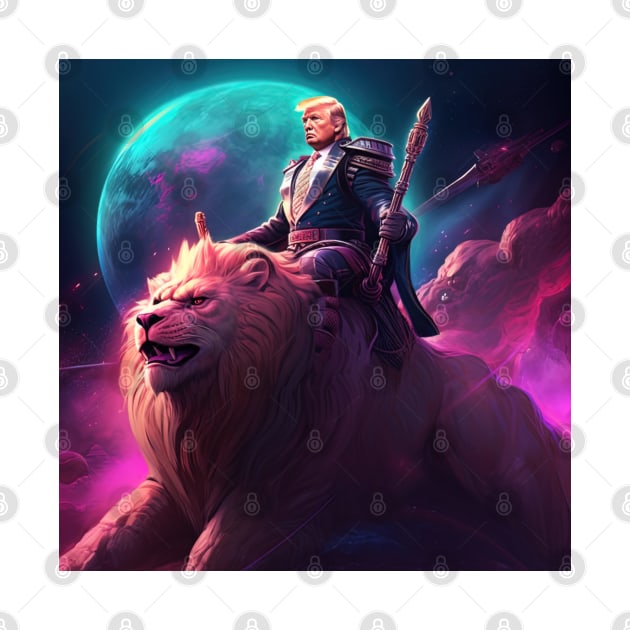 Trump as King on lion - Tshirt Design by Maverick Media