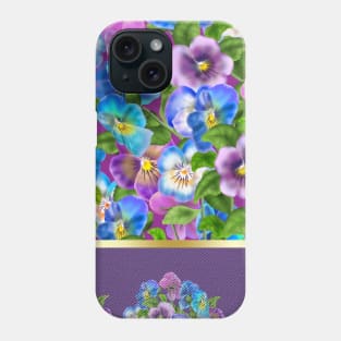 Beautiful Pansy Flowers Violet Viola Tricolor Floral Pattern. Watercolor Hand Drawn Decoration. Spring colorful pansies in bloom garden flowers. Phone Case