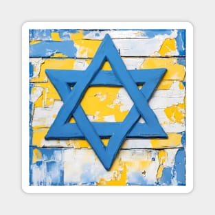 Blue and Yellow Shabby Chic Star of David Painting Magnet