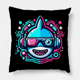 neon cyberpunk shark graphic Pillow