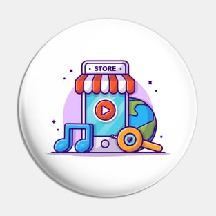 Mobile Music Shop with Note Cartoon Vector Icon Illustration Pin