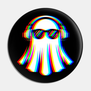 Glitch Ghost Vibes – Retro Cool Headphone Spirit Pin
