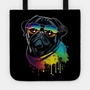 Colourful cool black pug with sunglasses one Tote