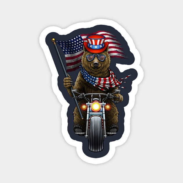 American flag  Bear motorcycle Magnet by LillyRise