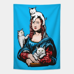 Mona Lisa With Her Kitties Tapestry