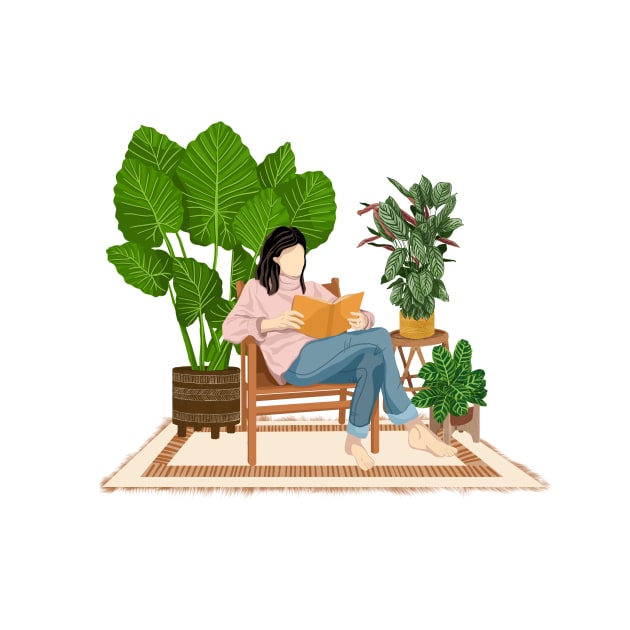 Reading and plants illustration 2 by gusstvaraonica