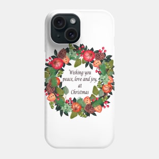 Traditional Christmas wreath and greetings Phone Case