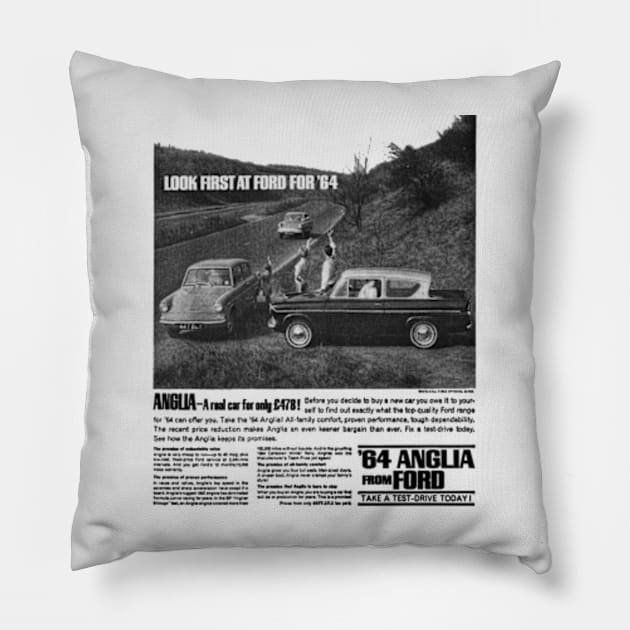 1964 FORD ANGLIA - advert Pillow by Throwback Motors