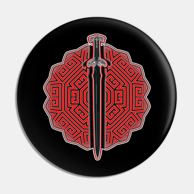 Black Sword On Pattern Maze Pin by crunchysqueak