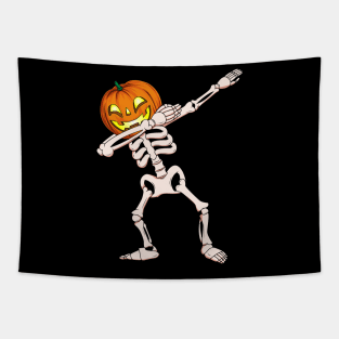 Dabbing Skeleton Pumpkin Head Halloween Costume Tapestry