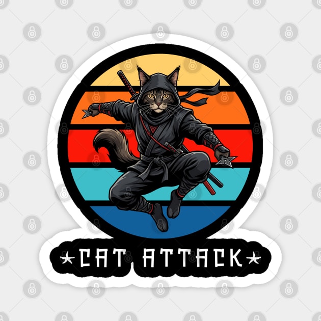Cat Attack Ninja Cat – Funny Martial Arts Cat For Men, Women & Kids Magnet by Pixel Threads 