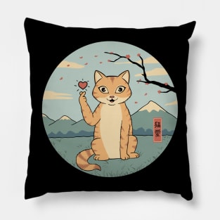 Cat finger heart symbol Pillow