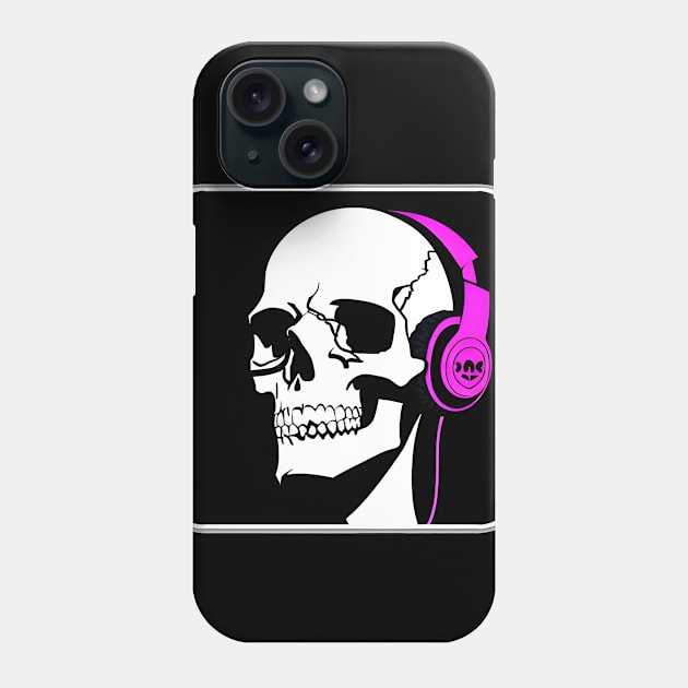 Skull With Headphones, Pink, Violet| Listening Music Phone Case by General Corner