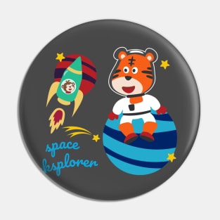 Space tiger or astronaut in a space suit with cartoon style. Pin