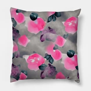 Pink and Grey Watercolor Floral Pattern Pillow