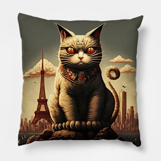 Catzilla waiting in Paris Pillow