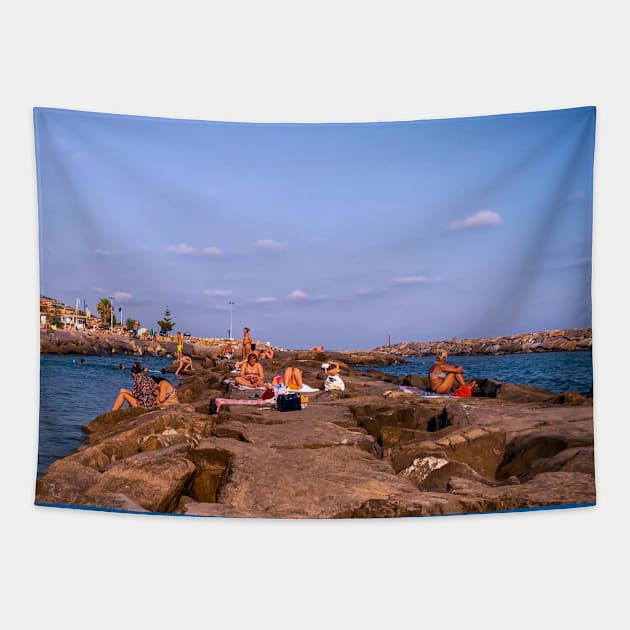 Travel Vacation Sea Rocks Summer Tourists Tapestry by eleonoraingrid