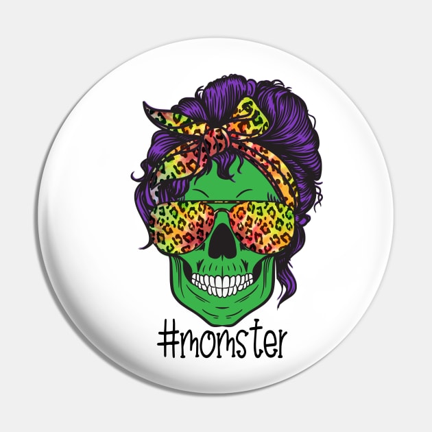 Mom of Monsters, Halloween Mom Life Skull Cheetah Tie Dye Pin by PIIZ