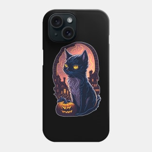 Meowloween Black Cat & Pumpkin - Happy Halloween! Phone Case