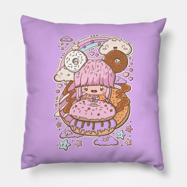 Cute doughnut girl kawaii style Pillow by studiomogwai