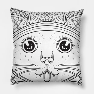 Cat coloring head mandala Pillow