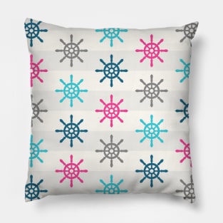 Nautical Wheel Pattern Pink Blue Grey Pillow