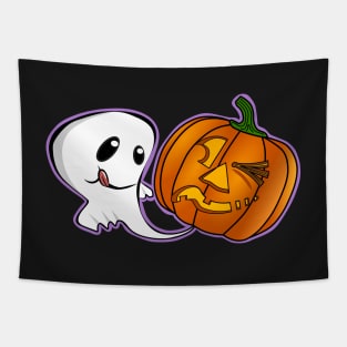 Funny Pumpkin Farting Kawaii Halloween Ghost Tapestry