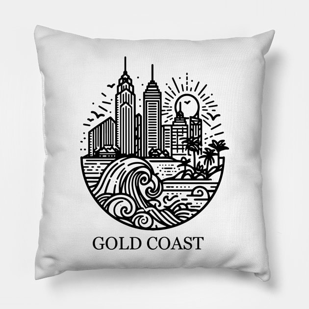 gold coast australia city simple line art illustration Pillow by art poo