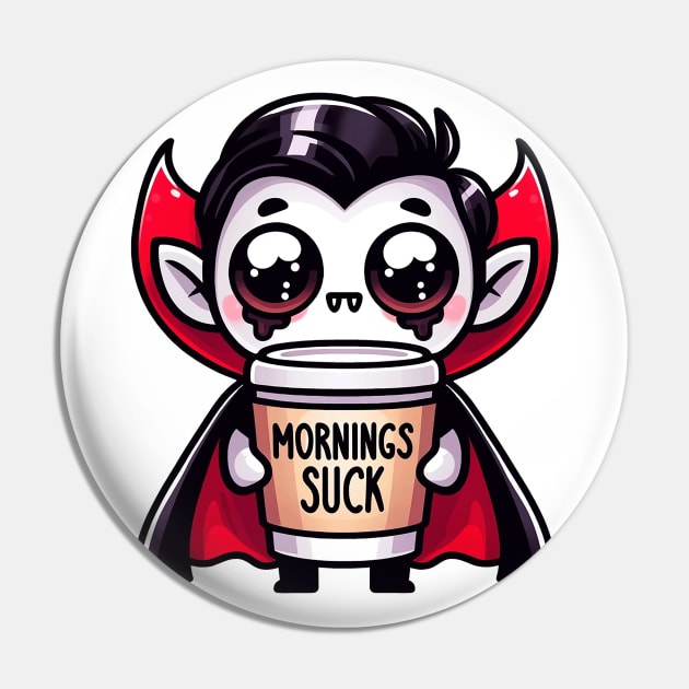 Mornings Suck Vampire Pun With Coffee Sleepy Nightshirt Pin by Dad and Co