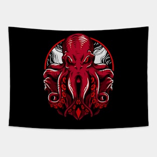 Octopus Kraken Sea Monster Red Tapestry