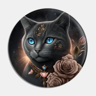 Black British Shorthair With Roses Pin