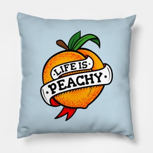Life Is Peachy Retro Tattoo Style Pillow
