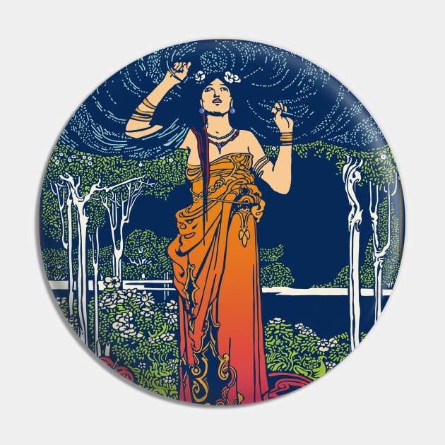 Art Nouveau Lady (orange/red) Pin by Soth Studio