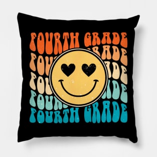 Boho  Retro Groovy Smile 4th Fourth Grade Teacher Pillow