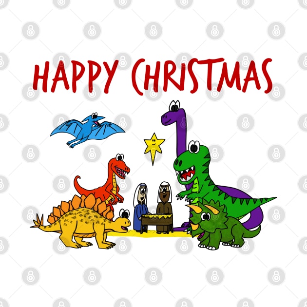 Christmas Dinosaur Nativity Jesus Funny Christian Humor by doodlerob