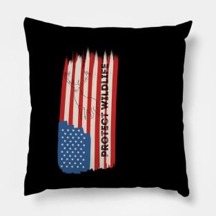 Protect Wildlife USA Flag T-Shirt Pillow