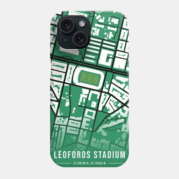 Panathinaikos Stadium Map Design - GREEN Phone Case by TopFootballStadiums