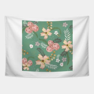 Rose Delight on Green Quartz Tapestry