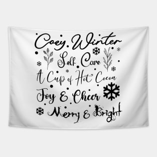 Cozy Winter Self Care Snow in Dark Font Tapestry