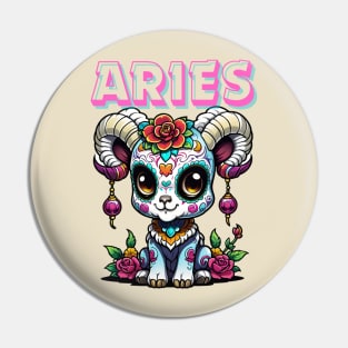 Adorable Sugar Skull Aries Pin