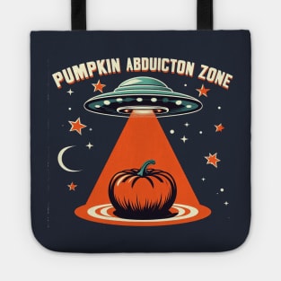 Pumpkin Abduction Zone: Retro UFO for Halloween Tote