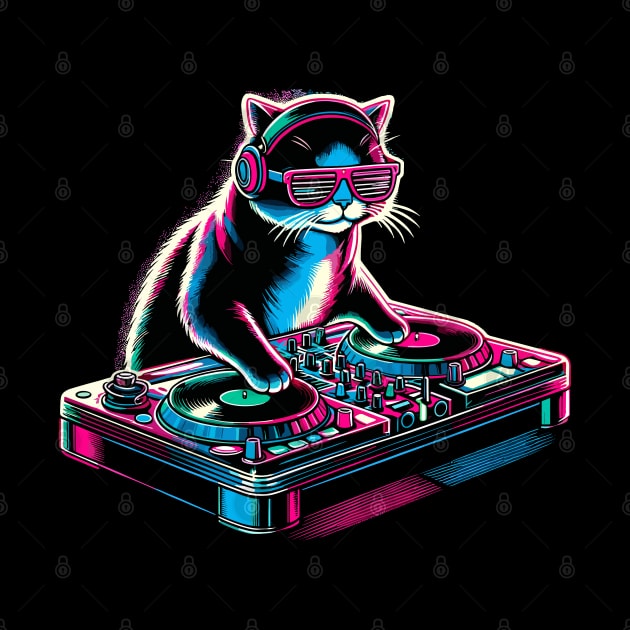 Retro Cat DJ Disco Rave Glow Party Music Funny Cat by KsuAnn