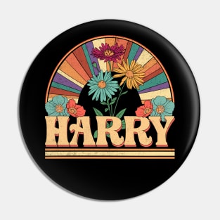 Harry Flowers Name Personalized Gifts Retro Style Pin