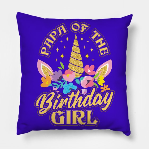 Papa of the Birthday Girl Unicorn Pillow by aneisha