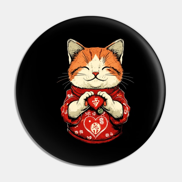 Cute Maneki Neko Cat | Lucky Charm Pin by Indigo Lake