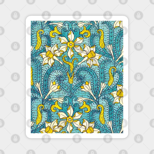 Blue and yellow floral print Magnet by Marccelus