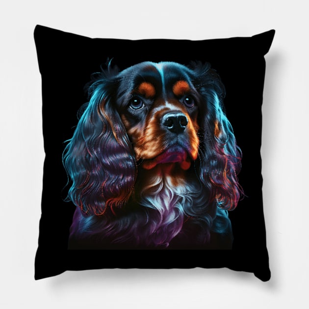 Neon Cavalier King Charles Spaniel Pillow by Sygluv