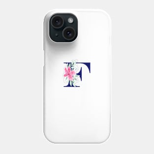 Watercolor Floral Letter F in Navy Phone Case