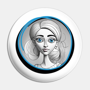 Pretty Girl Portrait - Line Art Design Pin